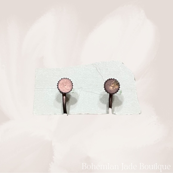 Vintage Green and Turquoise Round Copper Screw Back Earrings on vintage paper - Picture 2 of 3